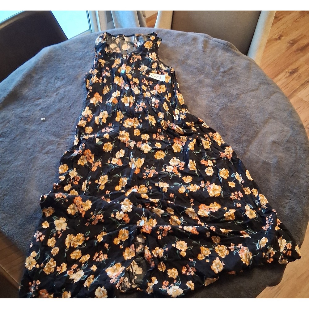 Impressions of California Floral Maxi Dress Black Yellow Sleeveless VTG 90s S